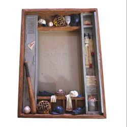 Russ Berrie Yesterdays Ballgame Baseball Shadowbox Frame 4x6 Handpainted