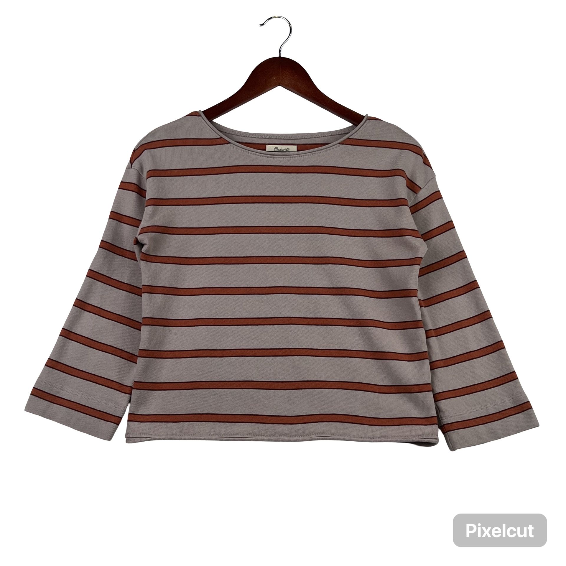 MADEWELL WOMENS SWEATSHIRT CROPPED MAEVE RUST ORANGE STRIPED LONG SLEEVE -XXS-