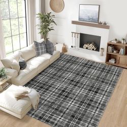 Washable 8x10 Area Rug for Living Room Modern Rugs for Bedroom Black Rug Soft Large Area Rug Non Slip Throw Rugs Low Pile Stain Resistant Carpet for N