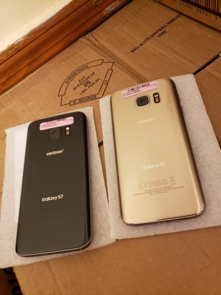 Samsung Galaxy s7 original from verizon and unlocked. Best buy if you have verizon... 32gb. Price is firm 110 for each phone. Works for samsung pay