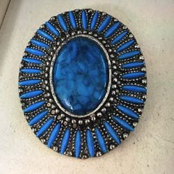 Broche Stainless Piedras Turquesa Joyeria Antigua 