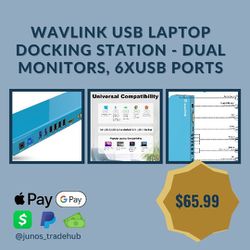 WAVLINK USB Laptop Docking Station - Dual Monitors, 6xUSB Ports