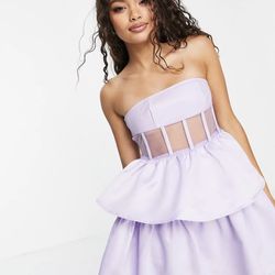 Lavender Sheer Corset Puffy Dress 