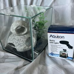 Aqueon Frameless Cube Aquarium (1Gal) And Accessories