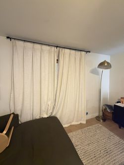 Ivory Heavy Curtains + Rods — 2 Sets Available