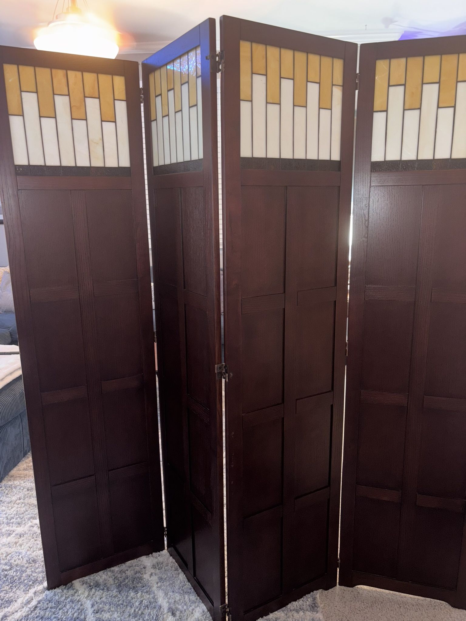 Mahogany Room Divide With Stained Glass Accents. 