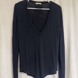 Free People We the Free deep v-neck long sleeve shirt.   Black.   Xs.  Modal material.  Rolled hem
