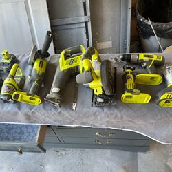 Ryobi Cordless Tools With Two Batteries And Charger 