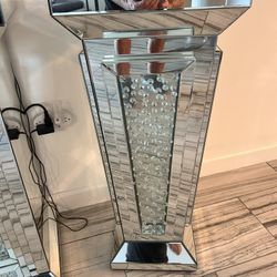 Glass Fireplace… Lamps Set Of 2…Pedestals N Polk Audio Sound System 