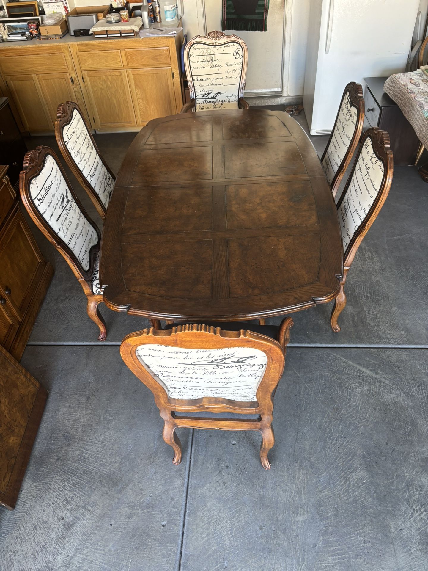 Vintage Dining Table With 2 Leafs And 6 Highback Chairs, Solid Mahogany Carved Wood , A High-End Furniture