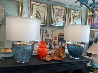 Pair of John Richard Islamorada Blue Glass Table Lamps