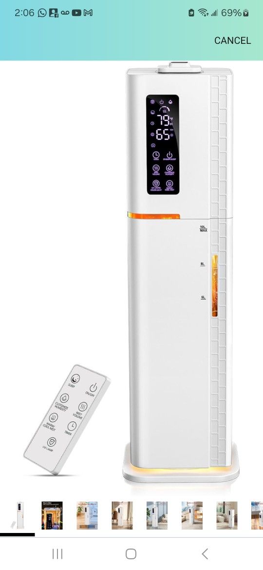 2.64Gal Humidifiers for Bedroom Large Room, Warm and Cool Mist up to 500ft², Top Fill Diffuser Ambient Light, 3 Mist Modes, 24H Timer,35dB Quiet Humid