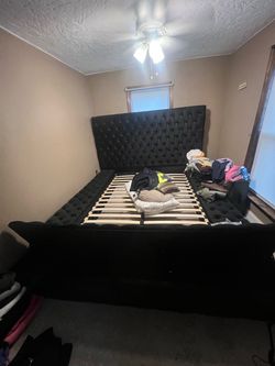 Velvet storage bed frame with bench