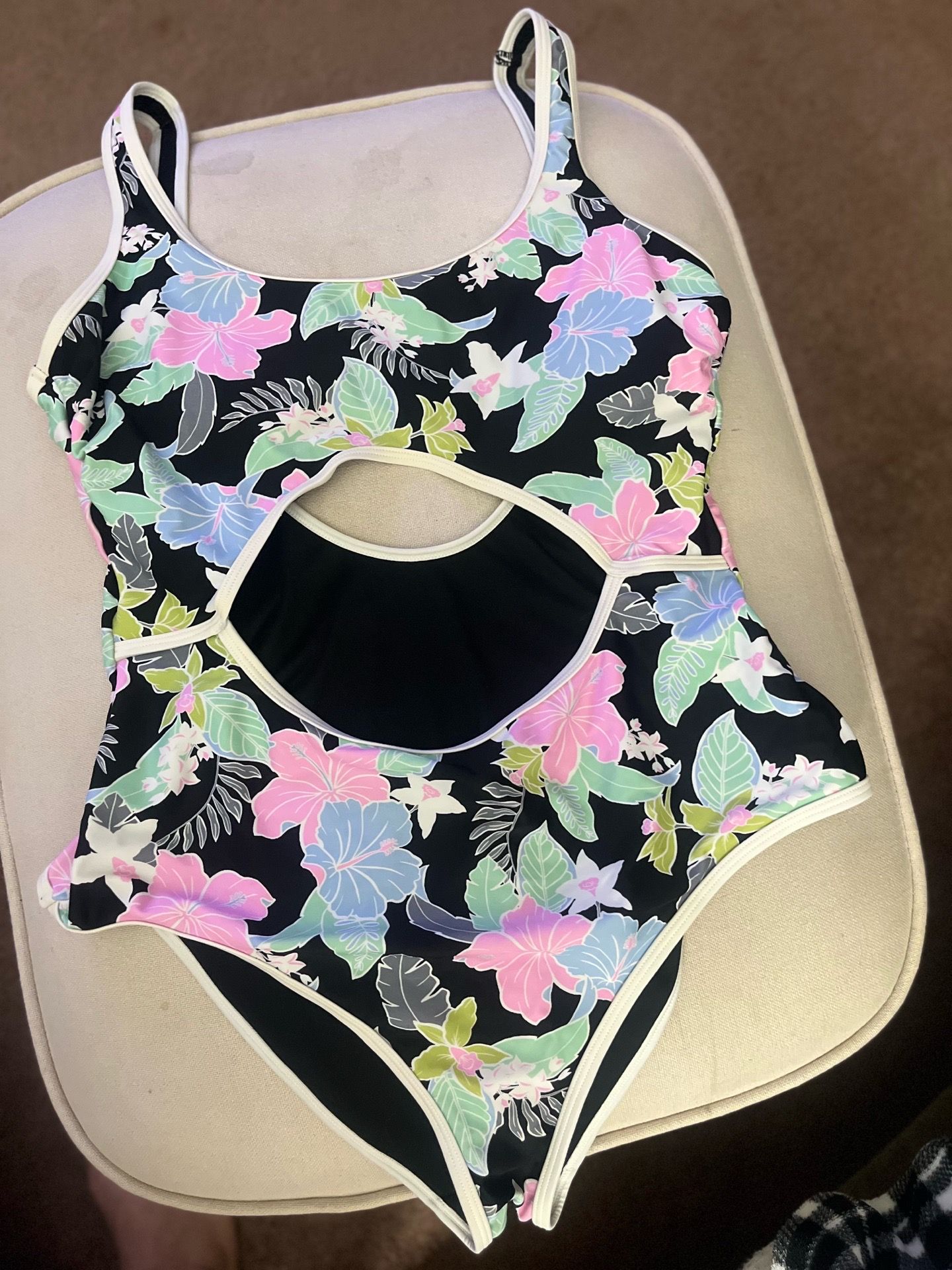 Ninety Nine Women’s Swim Suit Floral Black Size L Cut Out