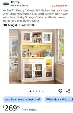 71" Pantry Cabinet, Tall Kitchen Pantry Cabinet with Charging Station & LED Light, Kitchen Hutch with Wine Rack, Pantry Storage Cabinets with Microwav