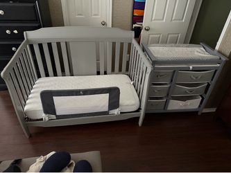 Grey Toddler Bed + Grey Changing Table with 3 Drawers — $200 OBO