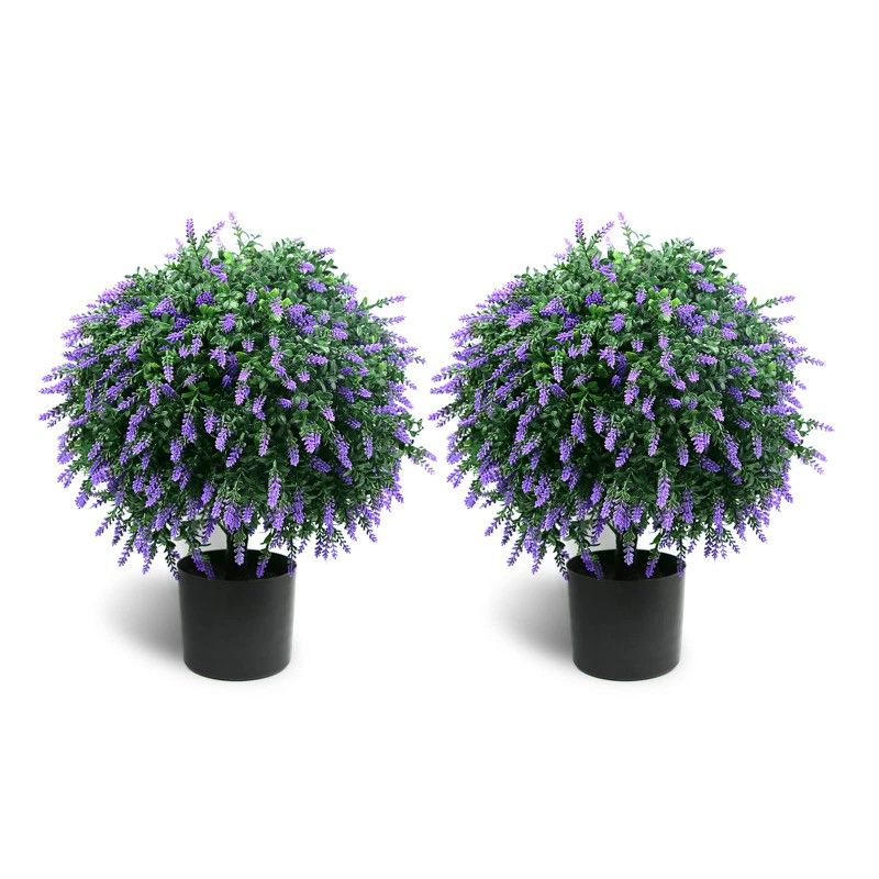 Sunnyglade 21.6” Tall Artificial Lavender Topiary Ball Tree Set of 2 Pack Potted Bushes UV Resistant Potted Plants for Indoor Outdoor Home Garden(Purp