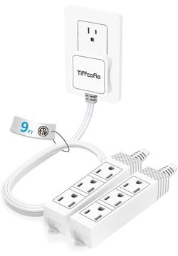 3 Prong Flat Plug Outlet Strip, 18 Feet Extension Cord, 9 FT on Each Side, 3 Grounded Outlets with Mounting Holes, 13A/1625W, 16 AWG (Twin Outlets, 9F