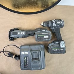 Used FLEX FX4111-Z Brushless Cordless 24V Oscillating Multi-Tool + Drill FC1271T + 2 Batteries 6.0Ah + Charger  