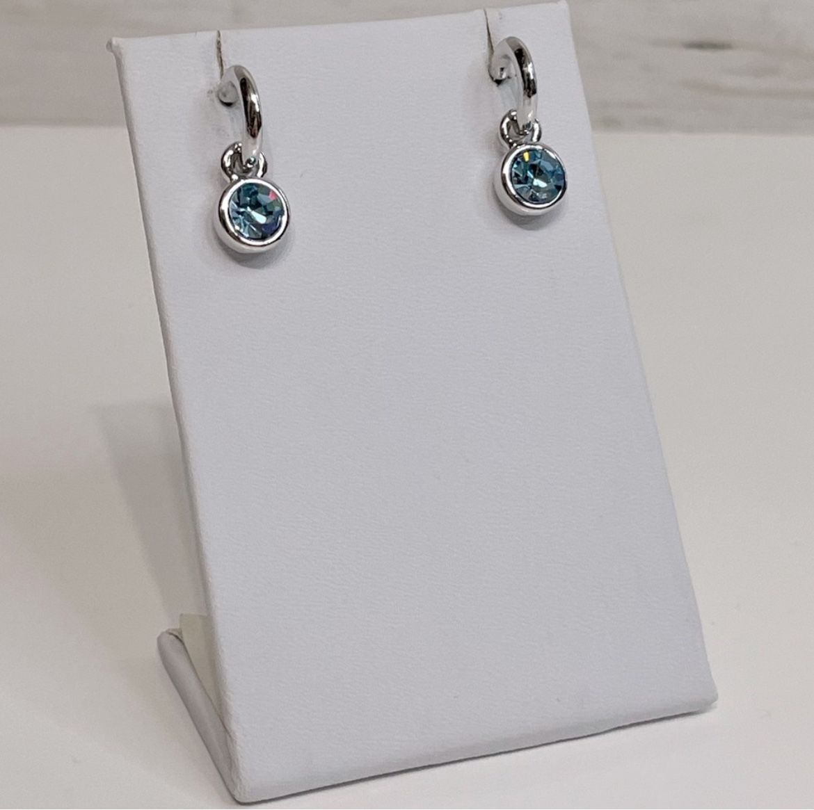 NEW Silver & Aquamarine Crystal Dangle Charm Earrings PRICE FIRM