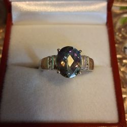 Mystic Topaz 14k White Gold Ring With Diamonds 