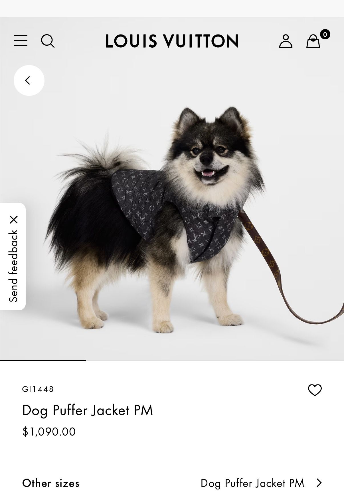 Brand new Louis Vuitton dog puff jacket
