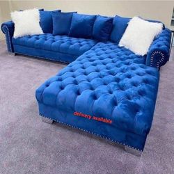 °Brand New °Blue Velvet Raf Oversized Seccionall, Livinggroom/,Sectionall/Delivery Available/DISCOUNT👈/Home Decor/Financing/ Household 