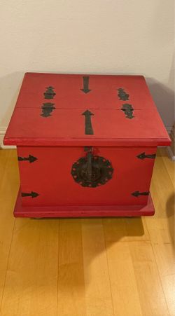 Hand painted red storage chest trunk box vintage rare item