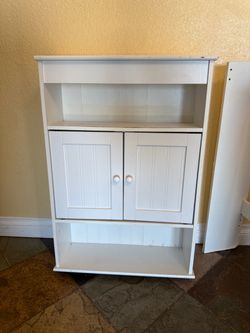 White Wood Storage Cabinet for over toilet