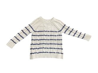 J. Jill Cable-Knit Blue Striped Nautical Crewneck Sweater Size Small Petite