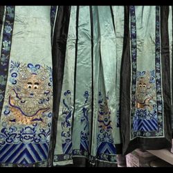 19c chinese gold dragon phoenix skirt