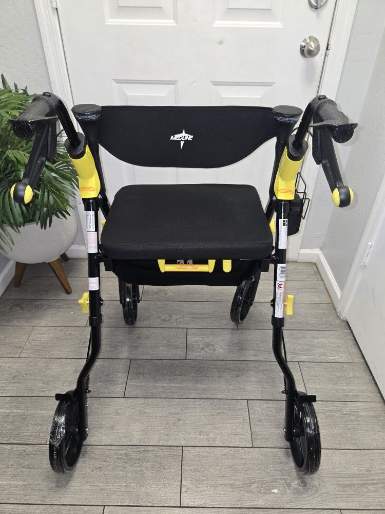 Medline Premium Empower Folding Mobility Rollator Walker with Memory Foam Seat, Andador, Caminador