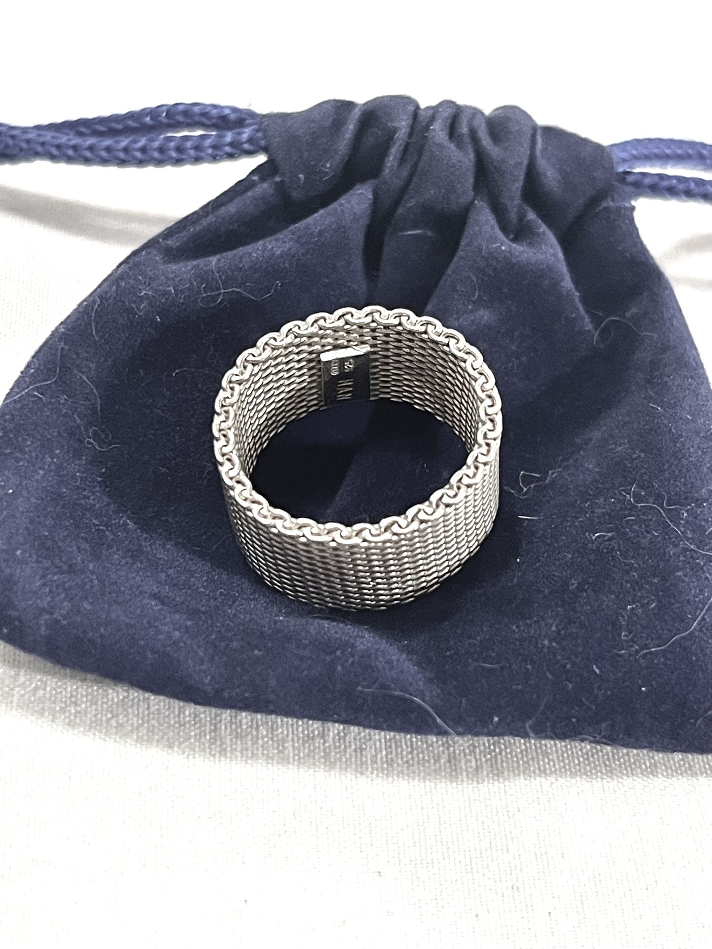 Brand New Made In Italy By Maker (HAN) Sterling Silver Mesh Wedding Band Ring. Size 5.