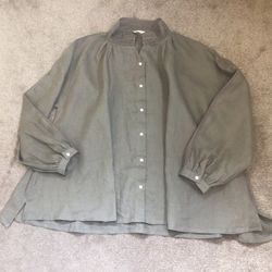 NWOT-Mashu Rashu 100% linen shirt with band lace collar (Linen fox, flax similar