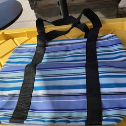 Blue Striped Beach Bag with Zipper-New