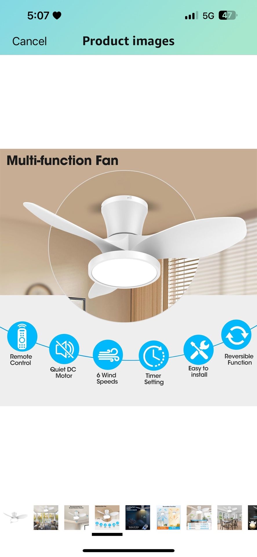 ocioc Quiet Ceiling Fan with LED Light DC Motor 32 Inch