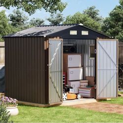 🔥Brand new in Box 🔥6x8FT Outdoor Metal Storage Shed, Double Door, 1 Clear Window, Tool Shed for Garden, Patio, Backyard (Brown)💰150$  Decatur Locat