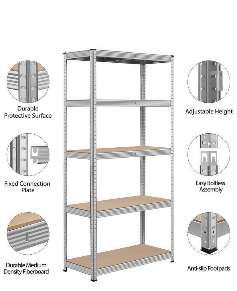 5-Tier Adjustable Storage High Shelf 386LB Capacity,Silver
