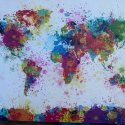 Large, Colorful, Impressionist Map Of The World Painting