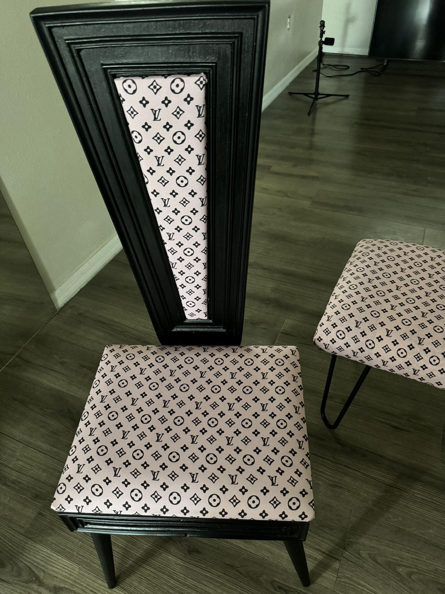 Beautiful Pink & Black LV Vanity/accent Chair And Bench