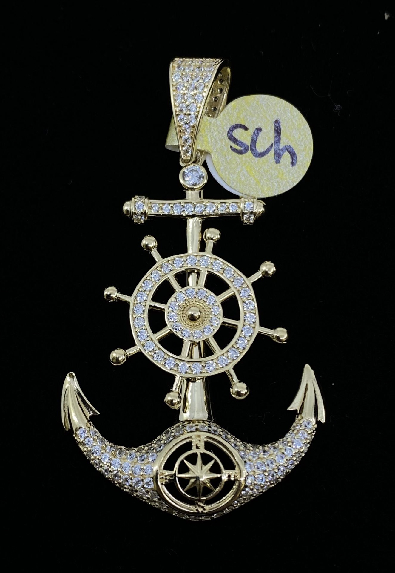 $800 Yellow Gold W Zirconia Anchor Charm Pendant