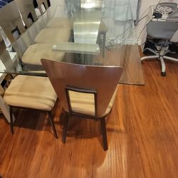 Dining Table And Chairs Set Glass and stainless steel