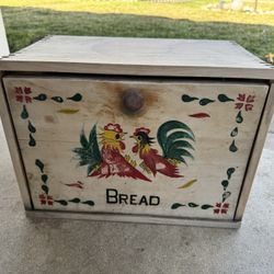 Vintage Rooster Wooden Bread Box