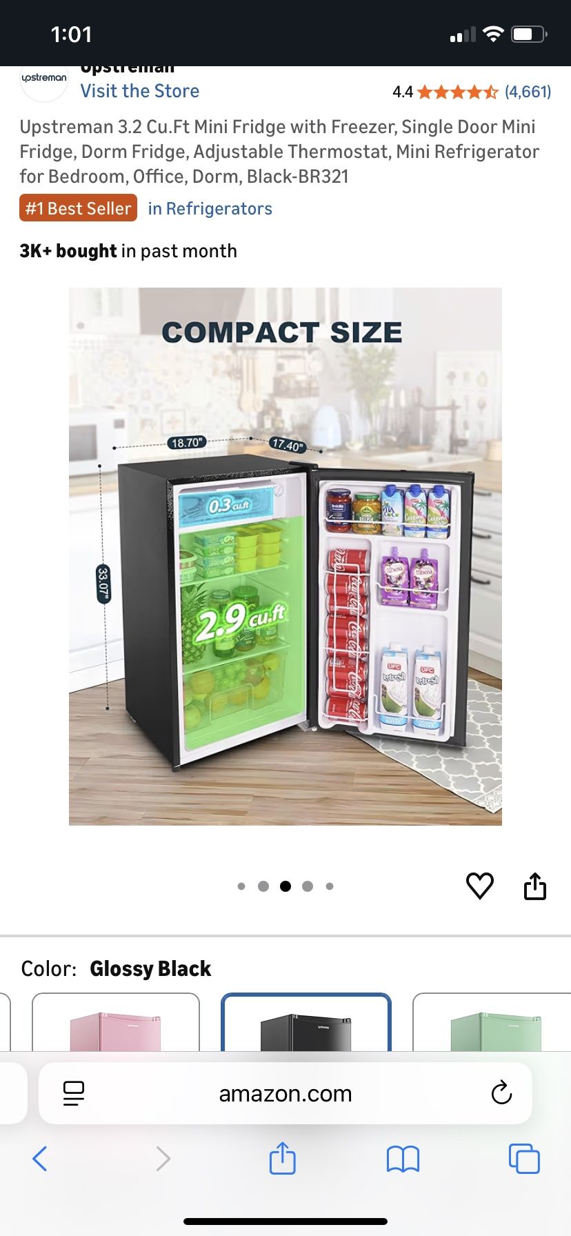 Upstreman 3.2 Cu.Ft Mini Fridge with Freezer, Single Door Mini Fridge, Dorm Fridge, Adjustable Thermostat, Mini Refrigerator for Bedroom, Office, Dorm