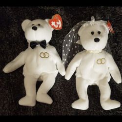 Ty Beanie Babies Mrs. and Mr. Ty beanie baby set of 2 white bears 