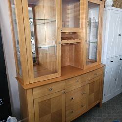 Solid Oad Wood China Cabinet With Hutch 