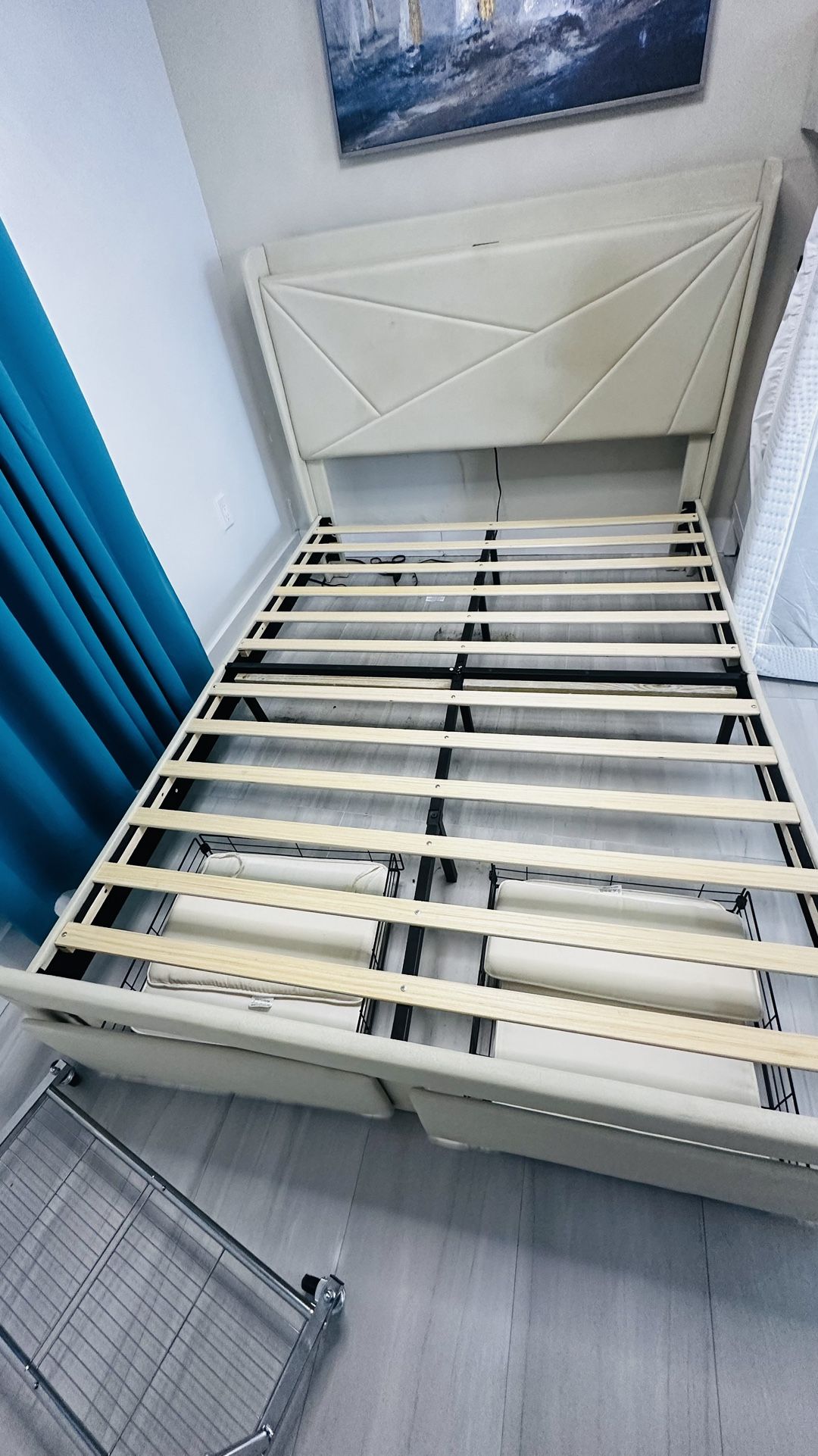 Queen Bed Frame! With Charging Ports UNASSEMBLED !