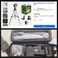 Tool Sale! Laser Level - Green Cross Line, Rechargeable, Tripod & Case - Nivel láser de línea cruzada verde, recargable, con trípode y estuche