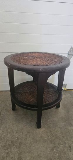 Wicker &  wood. Round side table