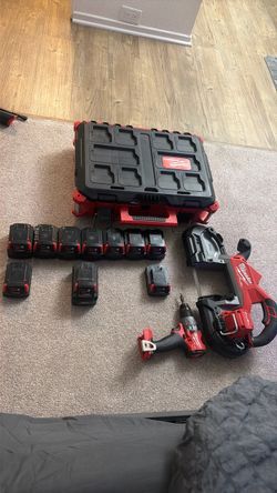 Milwaukee M18 FUEL Tool & Battery Lot – 10 Batteries + Bandsaw + Drill + PACKOUT